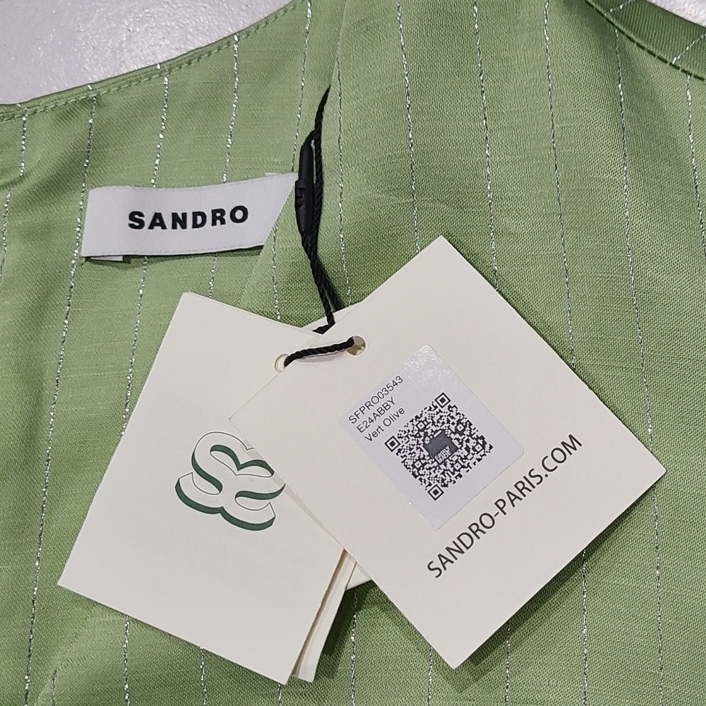 SANDRO Abby Sleeveless Midi Dress Cut-Out Metallic Pinstripe Sz 40 US 8 NWT - Picture 9 of 16